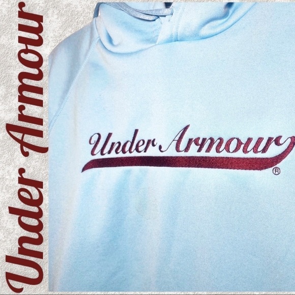 UNDER ARMOUR Fleece Lined Logo Hoodie in Sky Blue & Maroon Red, Size XS - Picture 4 of 7